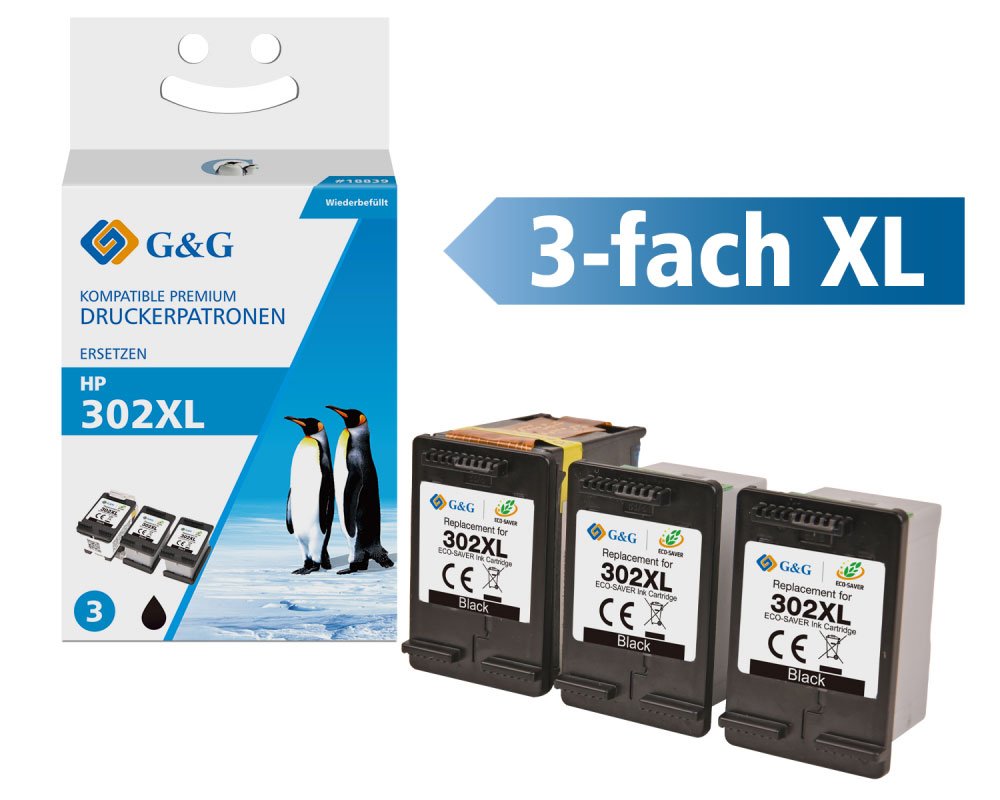 G&G ECO-SAVER Druckerpatronen ersetzen HP 302XL Schwarz