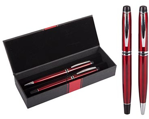 Füller und Kugelschreiber mit Etui, rot
