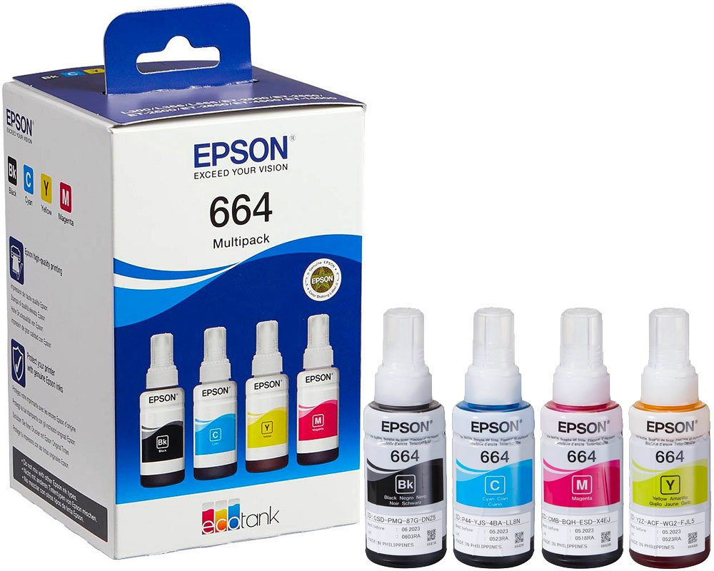 Epson Original-Tinte T664 / C13T664640 (4 x 70 ml) Schwarz, Cyan, Magenta, Gelb [modell]