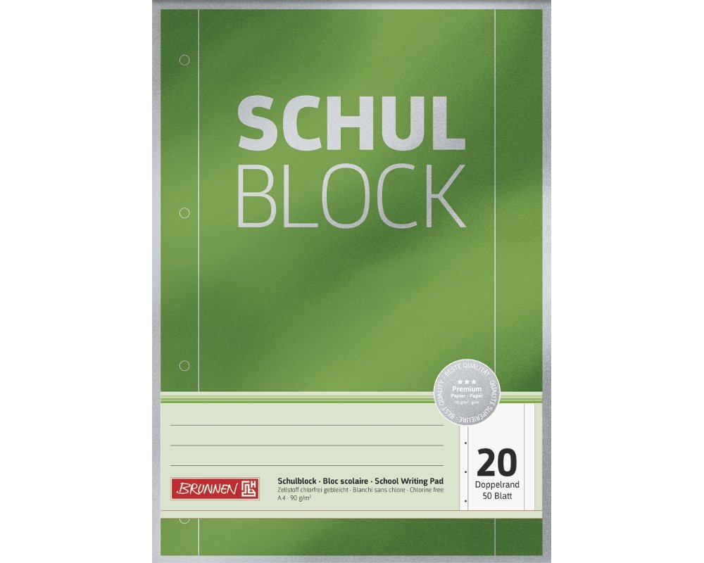 BRUNNEN Schulblock Lineatur 20, DIN A4, 90g, 50 Blatt mit Doppelrand