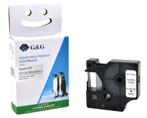 Kompatibel mit Dymo D1/ 43613/ S0720780 Schriftband (6mm x 7m) Schwarz auf weiß jetzt kaufen - Marke: G&G