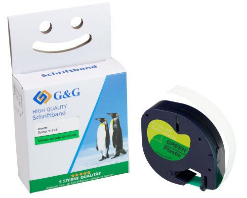 Kompatibel mit Dymo S0721690/ 91224 Plastik-Etiketten/ Schriftbandkassette Schwarz auf grün 12mm x 4m jetzt kaufen - Marke: G&G